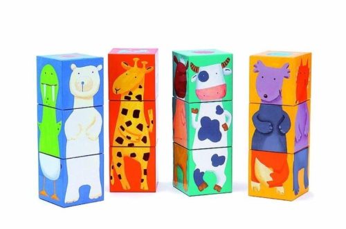 Vicces állatok 12 db - os - Kocka puzzle - 12 colour animals cubes - Djeco