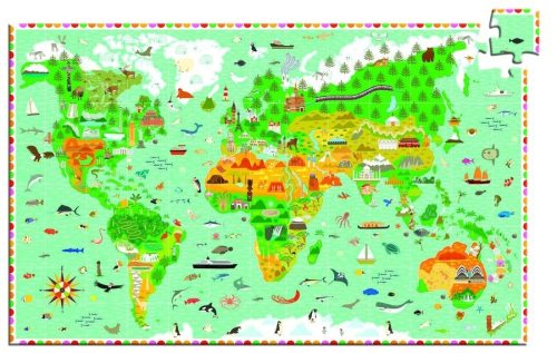Föld térkép, 200 db-os megfigyelő puzzle - Around the world + booklet  - Djeco