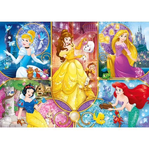 Puzzle 104 db-os - Disney Hercegnők kollázs ragyogó puzzle - Clementoni (20140)
