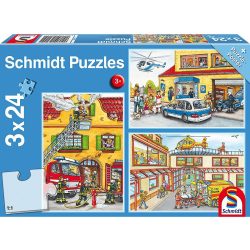 Puzzle 3x24 db-os - Fire brigade and police - Schmidt